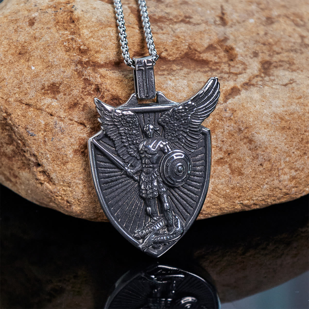 Vintage Shield St. Michael the Archangel Stainless Steel Pendant