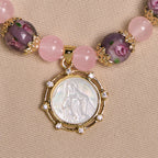 Handmade Rose Quartz Faith Crystal Bracelet with Narce Cameo of Virgin