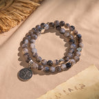 Gray Black Gradient Beads Bracelet Rosary with St. Benedict