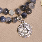 Gray Black Gradient Beads Bracelet Rosary with St. Benedict