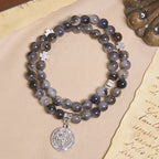Gray Black Gradient Beads Bracelet Rosary with St. Benedict