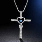 12-Month Birthstone Cross Necklace with Heart Design and Sparkling