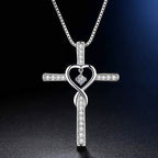 12-Month Birthstone Cross Necklace with Heart Design and Sparkling