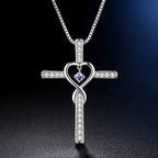 12-Month Birthstone Cross Necklace with Heart Design and Sparkling