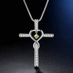 12-Month Birthstone Cross Necklace with Heart Design and Sparkling