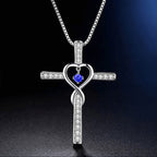 12-Month Birthstone Cross Necklace with Heart Design and Sparkling