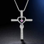12-Month Birthstone Cross Necklace with Heart Design and Sparkling