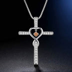 12-Month Birthstone Cross Necklace with Heart Design and Sparkling