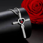 12-Month Birthstone Cross Necklace with Heart Design and Sparkling