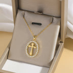 Elegant Oval Cross Necklace with Crystal Halo