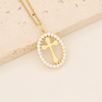 Elegant Oval Cross Necklace with Crystal Halo
