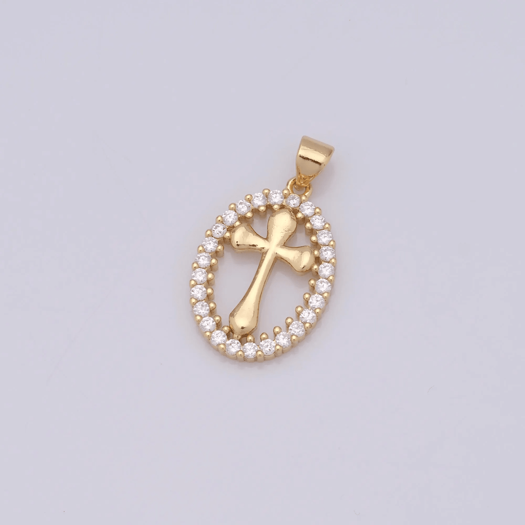 Elegant Oval Cross Necklace with Crystal Halo