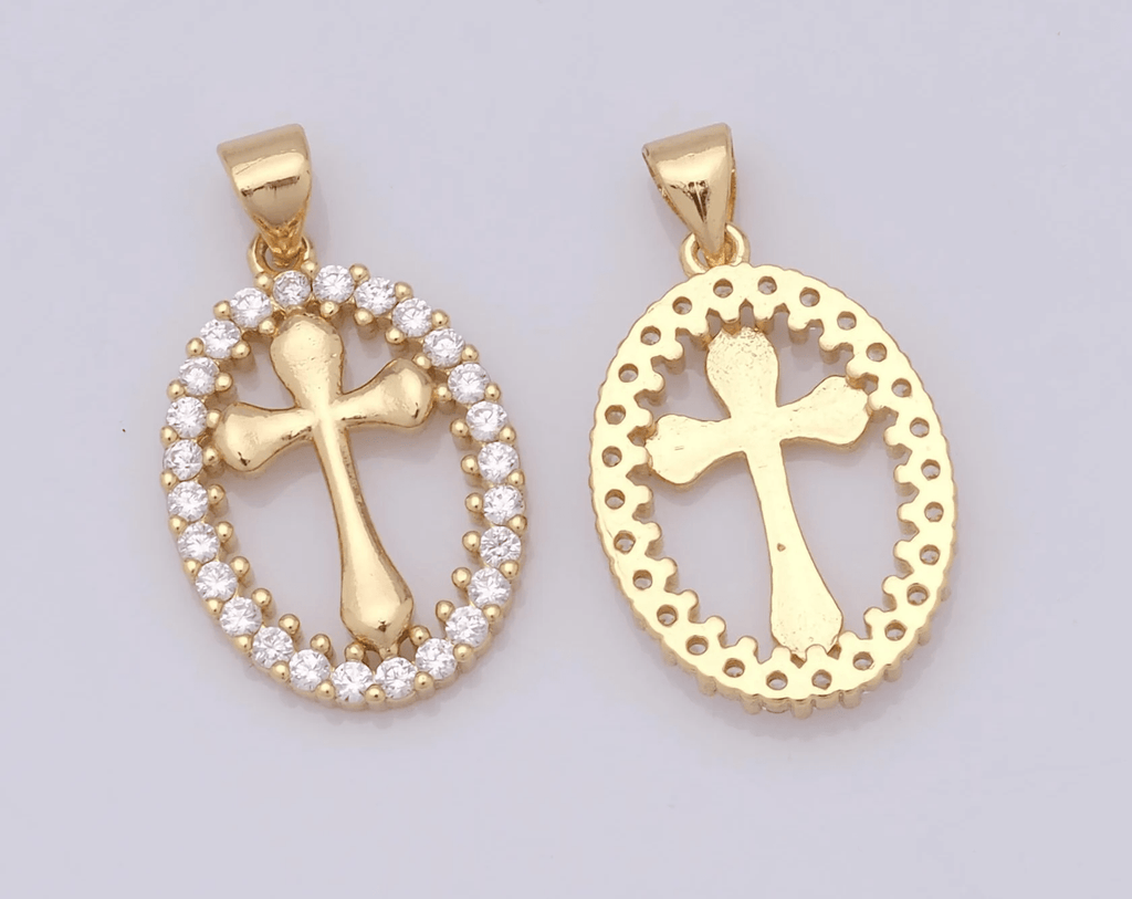 Elegant Oval Cross Necklace with Crystal Halo