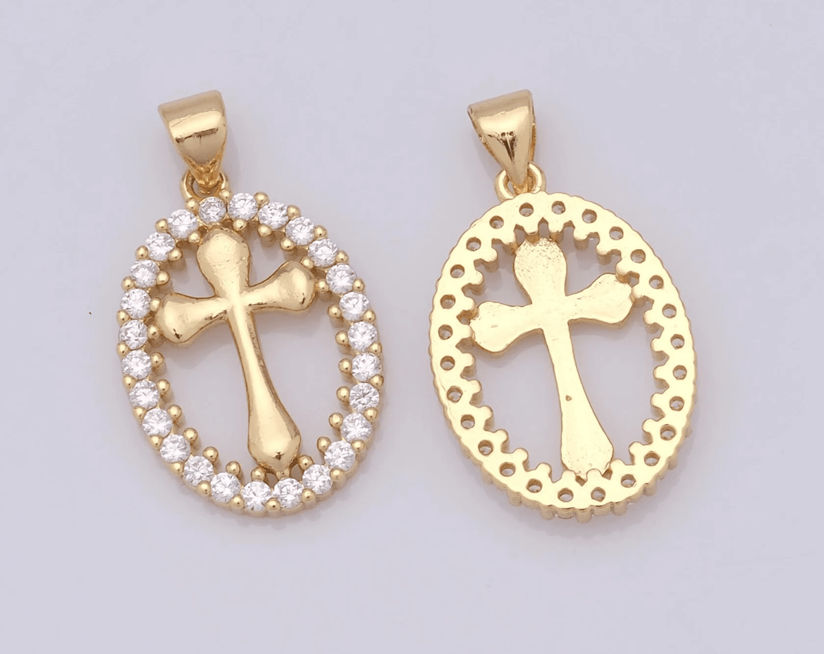 Elegant Oval Cross Necklace with Crystal Halo