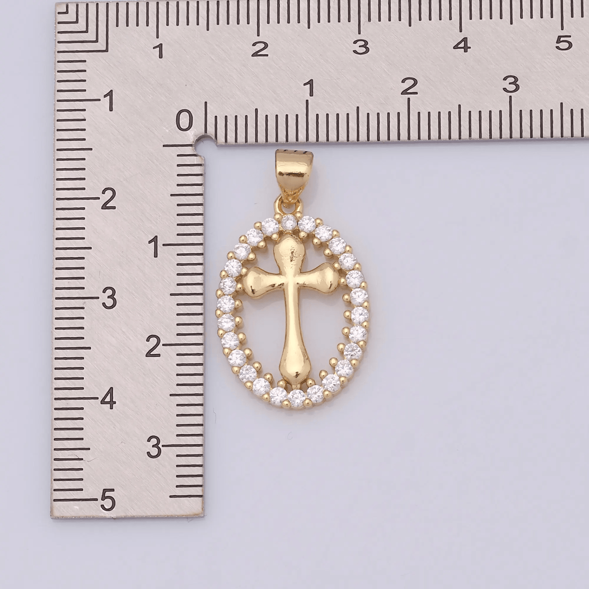 Elegant Oval Cross Necklace with Crystal Halo