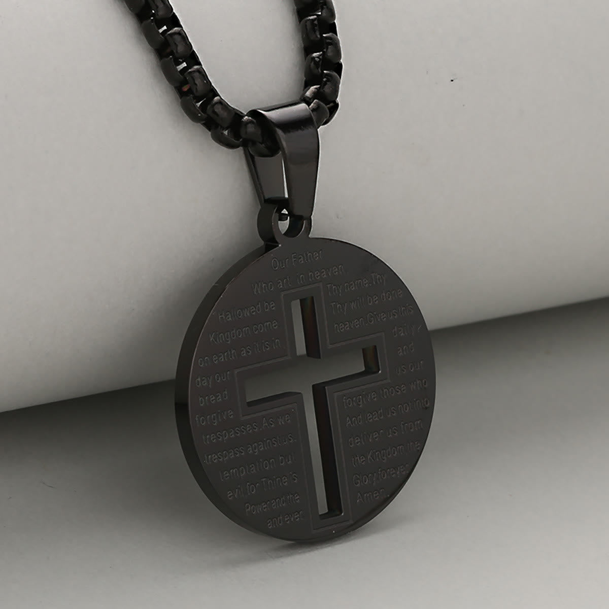 Hollow Cross Pendant Necklace with Inspirational Prayer in Three