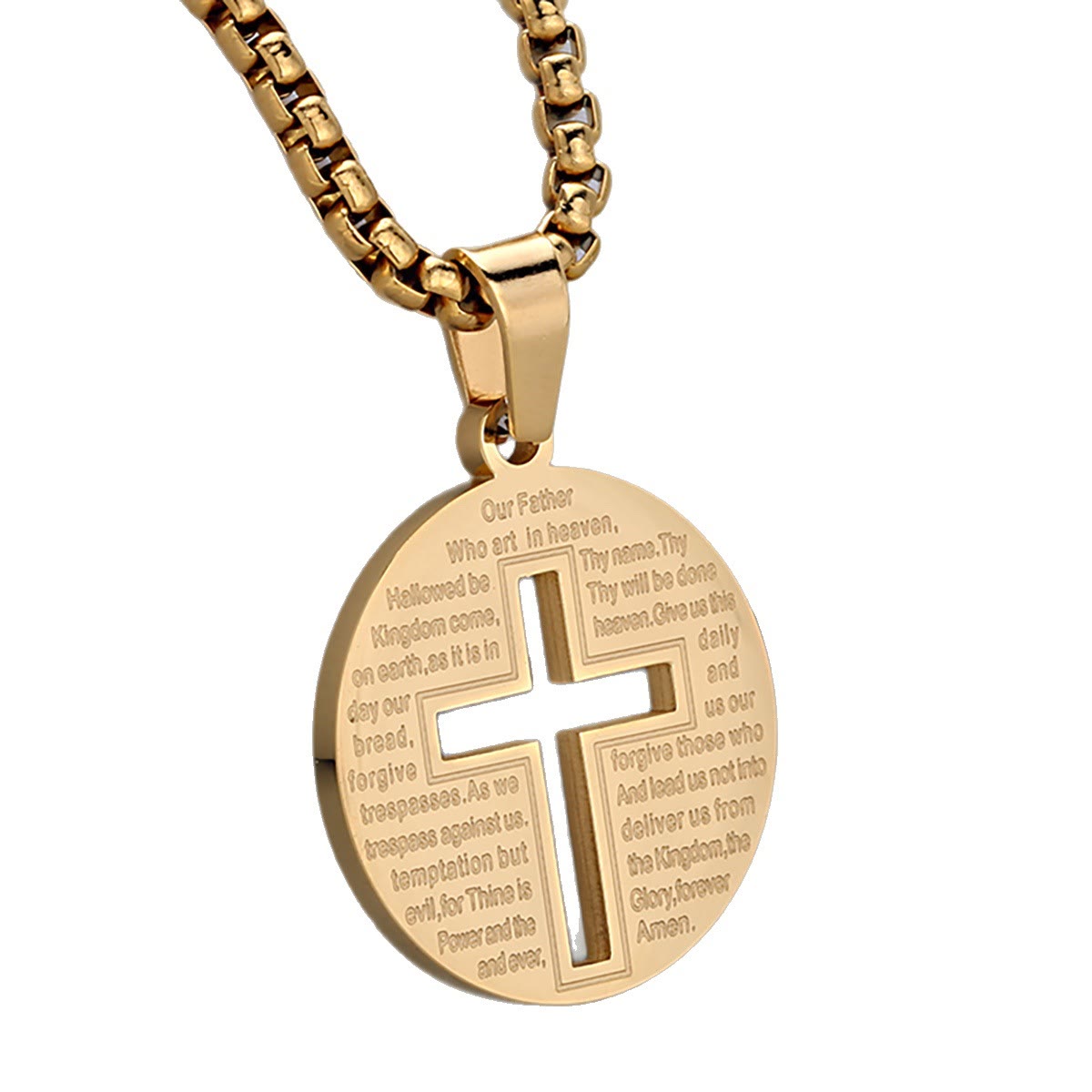 Hollow Cross Pendant Necklace with Inspirational Prayer in Three
