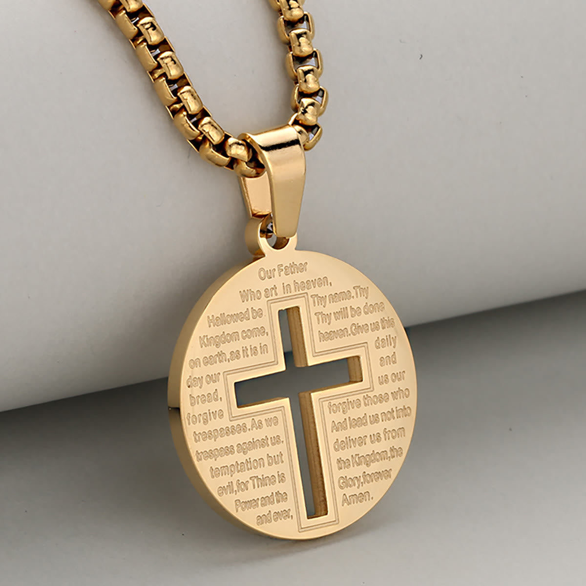 Hollow Cross Pendant Necklace with Inspirational Prayer in Three