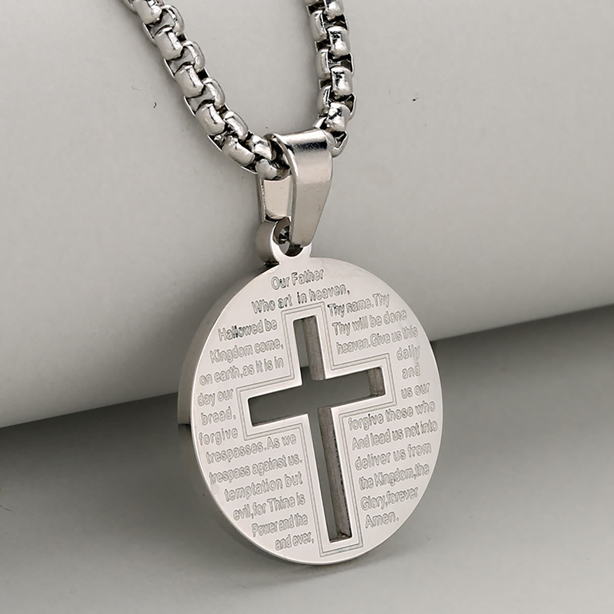 Hollow Cross Pendant Necklace with Inspirational Prayer in Three
