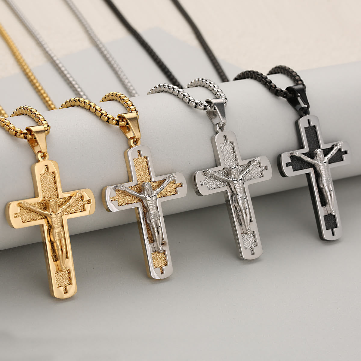 Polished Crucifix Pendant Necklace Available in Four Timeless Color