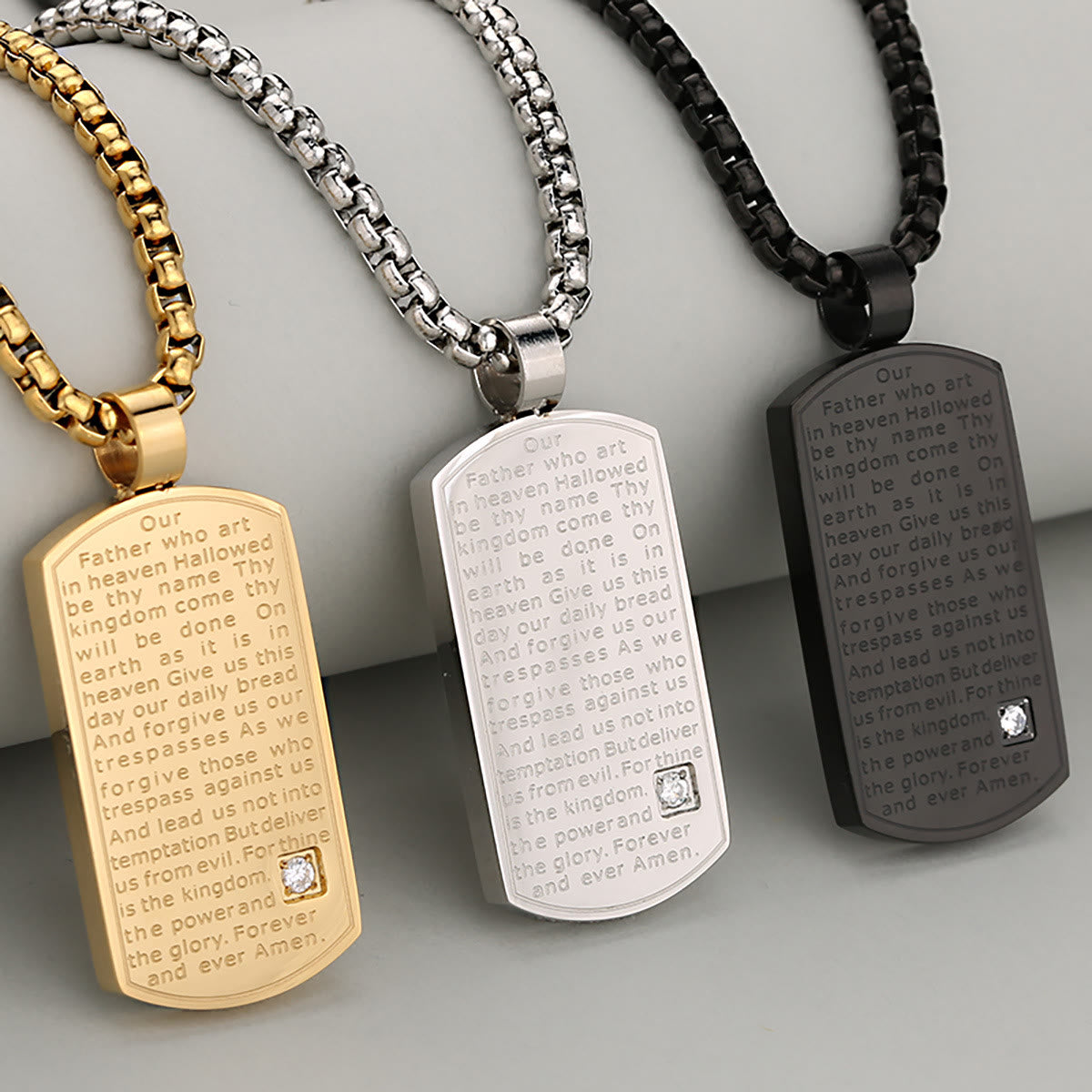 Three Color Lord's Prayer Rectangular Necklace Expressing Faith