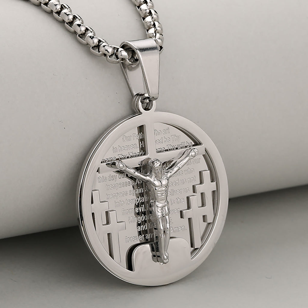 Round Crucifix Pendant Necklace in Four Colors Perfect for Religious