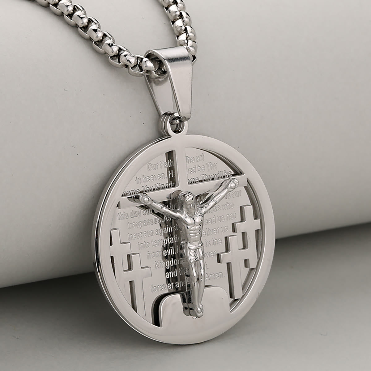 Round Crucifix Pendant Necklace in Four Colors Perfect for Religious