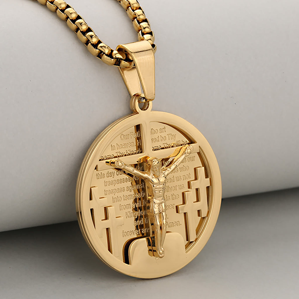 Round Crucifix Pendant Necklace in Four Colors Perfect for Religious