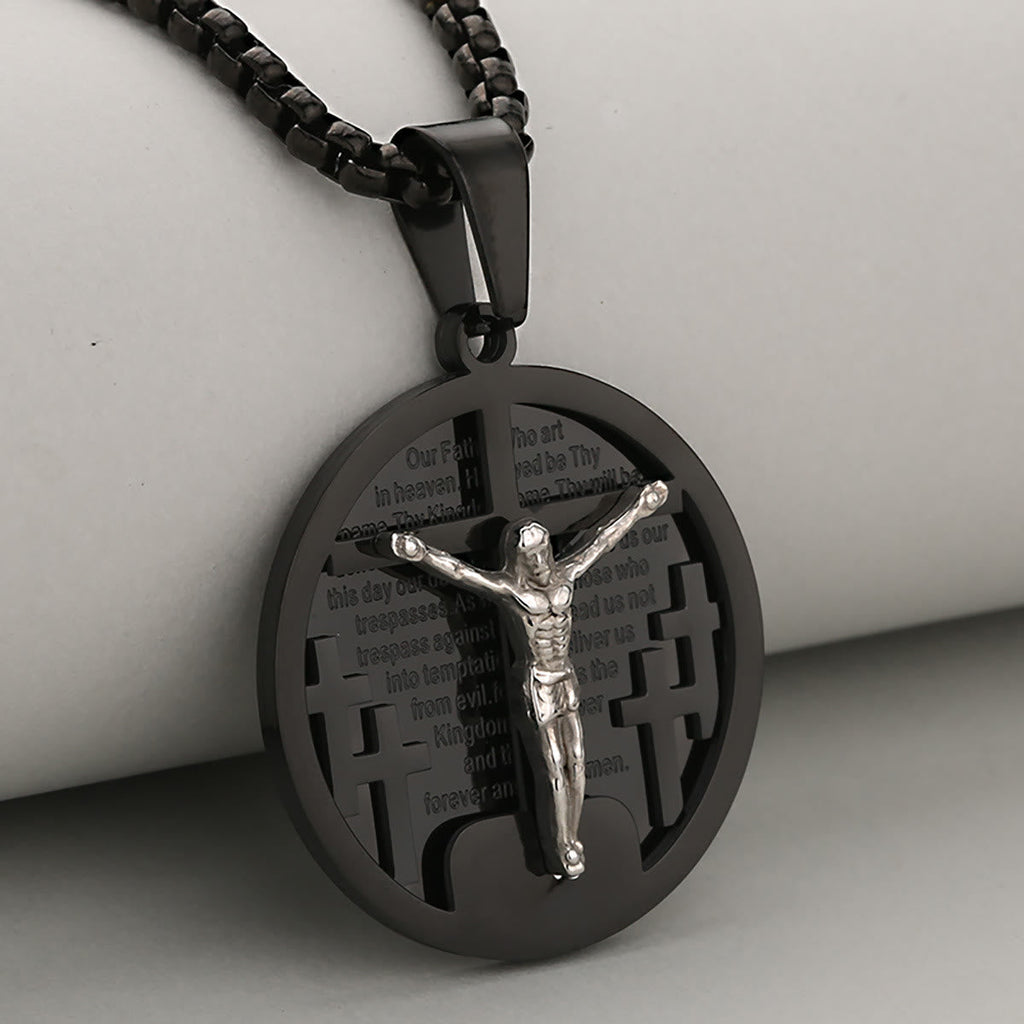 Round Crucifix Pendant Necklace in Four Colors Perfect for Religious