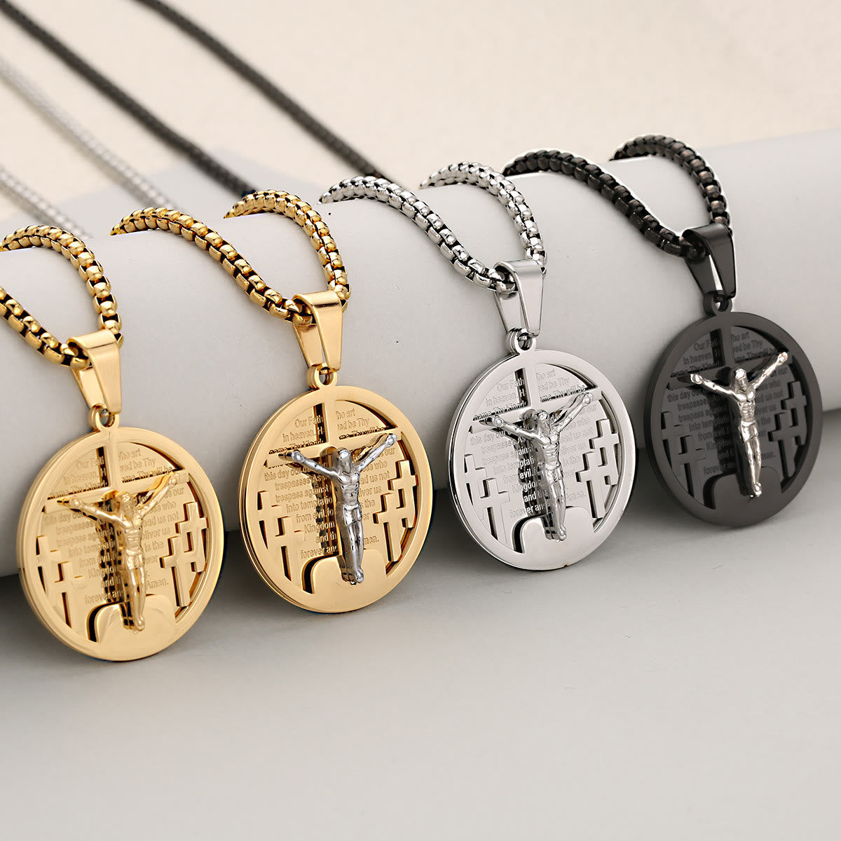 Round Crucifix Pendant Necklace in Four Colors Perfect for Religious