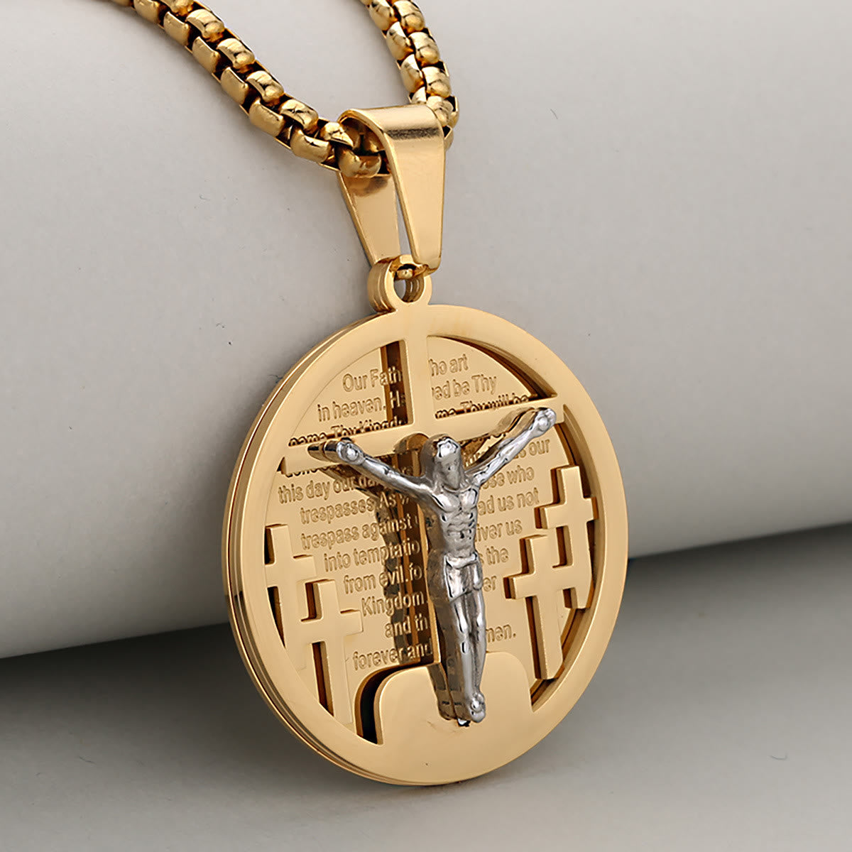 Round Crucifix Pendant Necklace in Four Colors Perfect for Religious