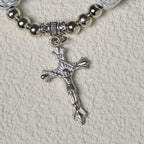 Delicate White Rose Devotional Beads Rosary and Bracelets with Virgin