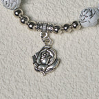 Delicate White Rose Devotional Beads Rosary and Bracelets with Virgin