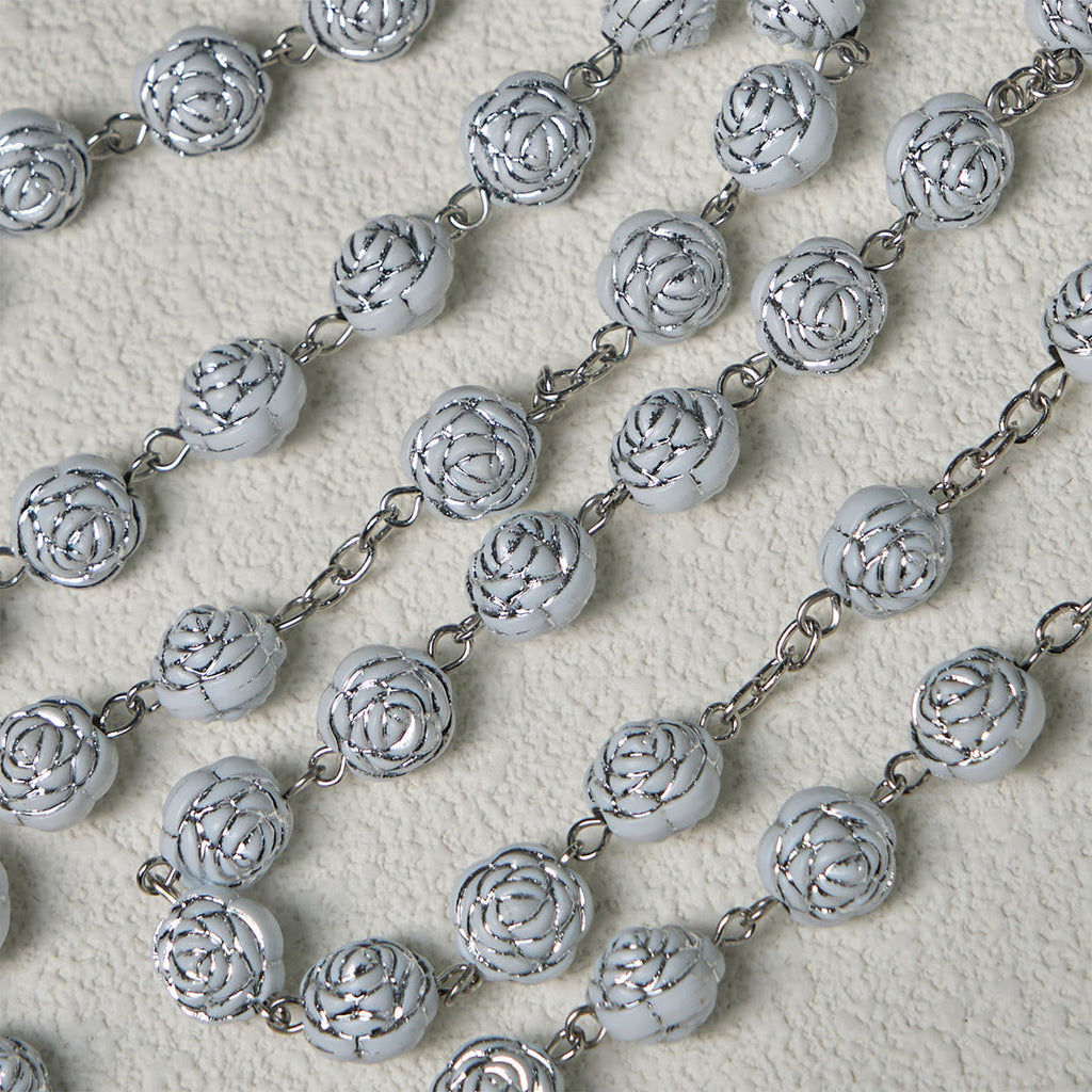 Delicate White Rose Devotional Beads Rosary and Bracelets with Virgin