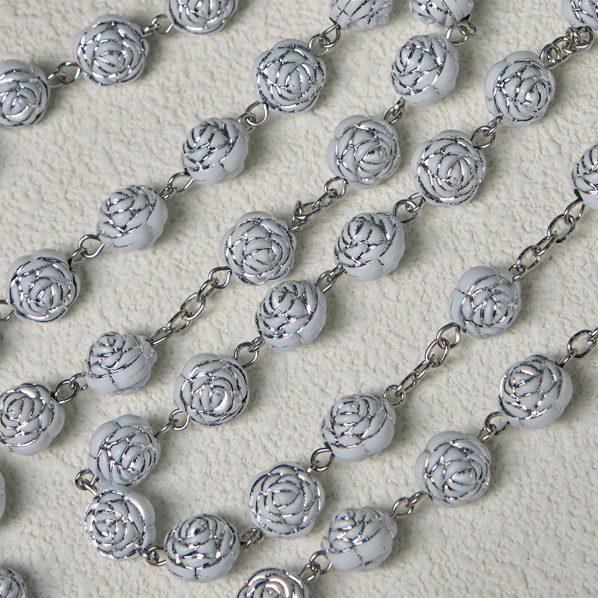 Delicate White Rose Devotional Beads Rosary and Bracelets with Virgin