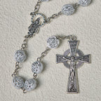 Delicate White Rose Devotional Beads Rosary and Bracelets with Virgin