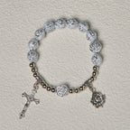 Delicate White Rose Devotional Beads Rosary and Bracelets with Virgin