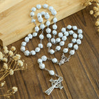 Delicate White Rose Devotional Beads Rosary and Bracelets with Virgin