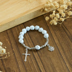 Delicate White Rose Devotional Beads Rosary and Bracelets with Virgin