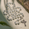 Delicate White Rose Devotional Beads Rosary and Bracelets with Virgin