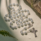 Delicate White Rose Devotional Beads Rosary and Bracelets with Virgin