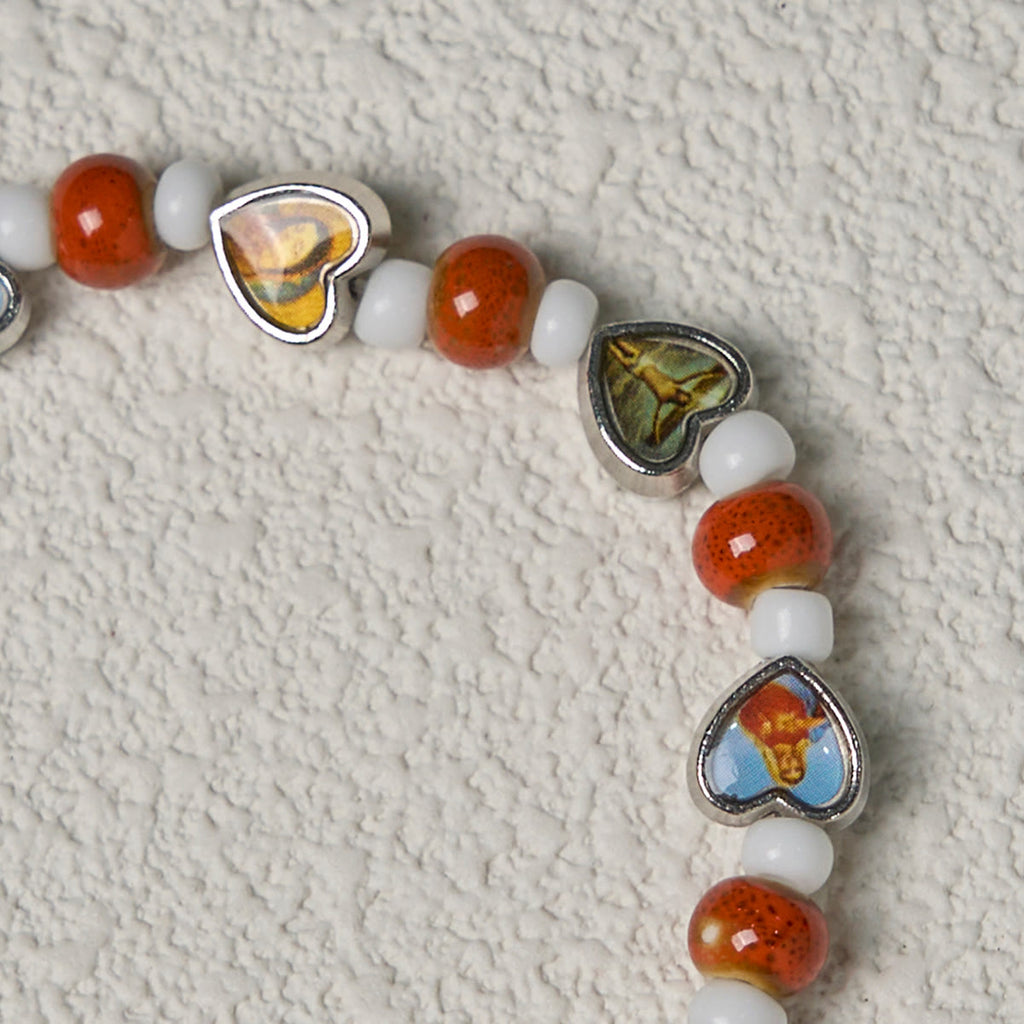 Colorful Glass & Ceramic Bead Bracelets with Cross and Saints Heart