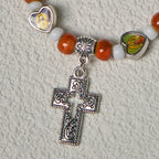 Colorful Glass & Ceramic Bead Bracelets with Cross and Saints Heart