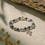 Colorful Glass & Ceramic Bead Bracelets with Cross and Saints Heart