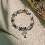 Colorful Glass & Ceramic Bead Bracelets with Cross and Saints Heart