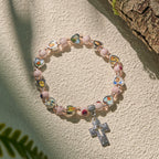 Colorful Glass & Ceramic Bead Bracelets with Cross and Saints Heart