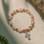 Colorful Glass & Ceramic Bead Bracelets with Cross and Saints Heart