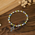 Colorful Glass & Ceramic Bead Bracelets with Cross and Saints Heart