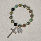 Earthy Spiritual Rosary-Inspired Bracelets with Crucifix and Jerusalem
