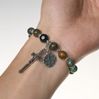 Earthy Spiritual Rosary-Inspired Bracelets with Crucifix and Jerusalem